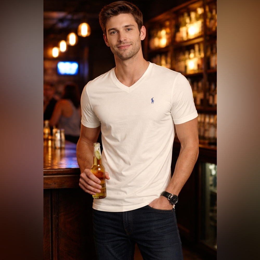 Polo by Ralph Lauren Men's Beige V-Neck Tee